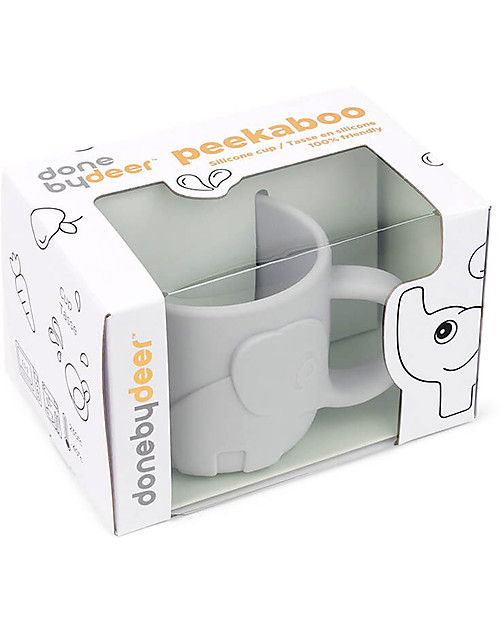 Done By Deer Tazza Peekaboo - Elefante - Grigio - 100% Silicone Alimentare - 165ml Tazze