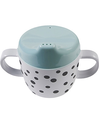 Done By Deer Tazza Spout con Beccuccio e Manici Happy Dots, Celeste/Nero - 230 ml Bicchieri