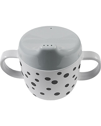 Done By Deer Tazza Spout con Beccuccio e Manici Happy Dots, Grigio/Nero - 230 ml Tazze