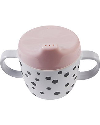 Done By Deer Tazza Spout con Beccuccio e Manici Happy Dots, Rosa Cipria/Nero - 230 ml Bicchieri
