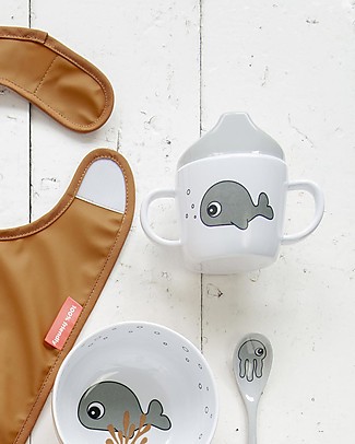 Done By Deer Tazza Spout con Beccuccio e Manici Sea Friends - Mostarda/Grigio - 230 ml Tazze con Beccuccio Sippy