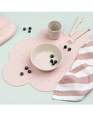 Done By Deer Tovaglietta in Silicone Alimentare con Bordo Rialzato - Nuvoletta - Rosa Cipria con Coriandoli Tovagliette_