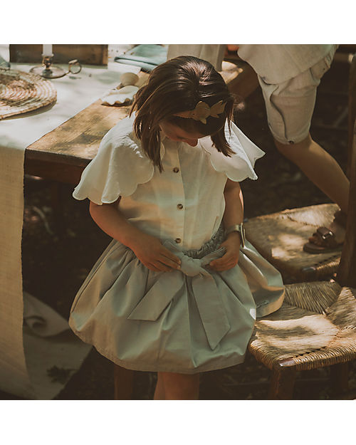 Donsje Blusa Vintage Poda con Scollo a Volant - Bianco Giglio - 100% Cotone Bluse