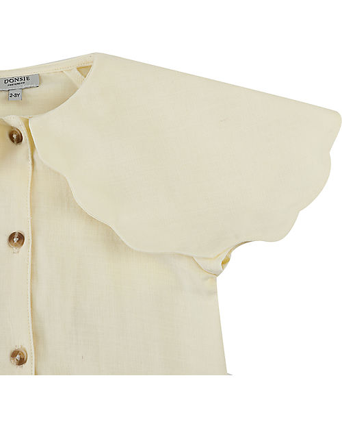 Donsje Blusa Vintage Poda con Scollo a Volant - Bianco Giglio - 100% Cotone Bluse