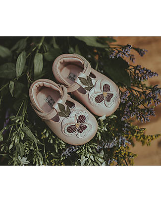Donsje Sandali in pelle Classic Heidi - Violetta Rosa Metallico - Chiusura in Velcro Sandali