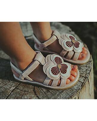 Donsje Sandali in Pelle Iles Fields - Violette Crema Metallic - Chiusura con Velcro Sandali