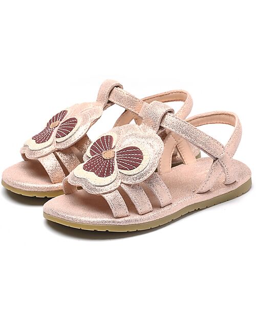 Donsje Sandali in Pelle Iles Fields - Violette Crema Metallic - Chiusura con Velcro Sandali