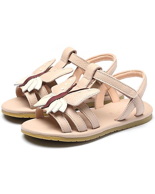 Donsje Sandali in Pelle Iles Sky - Farfalla Rosa Chiaro - Chiusura con Velcro Sandali