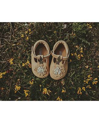 Donsje Sandali in pelle Nubuck Heidi - Fiore Oro Metallico - Chiusura in Velcro Sandali