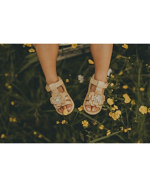 Donsje Sandali in Pelle Tuti Fields - Ranuncolo Gold Metallic - Chiusura con Velcro Sandali