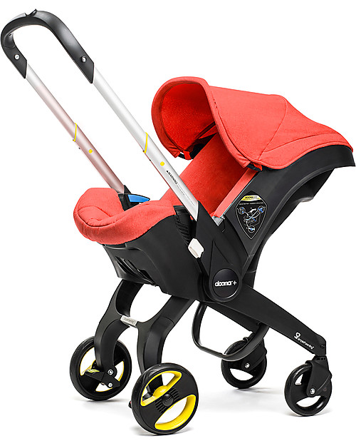 Doona Doona+, Seggiolino Auto con Ruote 2-in-1, Rosso - Approvato come passeggino! Seggiolini Auto Gruppo 0+/1