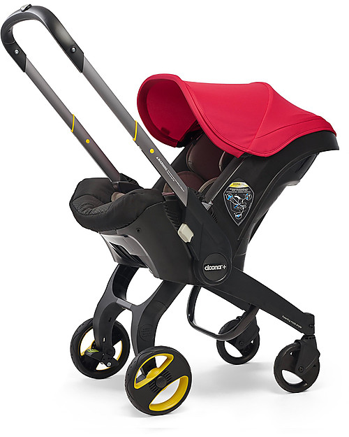 Doona Doona+, Seggiolino Auto Gruppo 0+ con Ruote 2-in-1, Rosso Flame - Approvato come passeggino! Seggiolini Auto Gruppo 0+/1