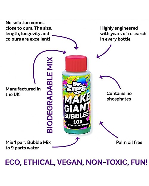 Dr Zigs Mix Concentrato da 100 ml - per Bolle di Sapone Giganti - 10 x 100 ml Giochi da Esterno_