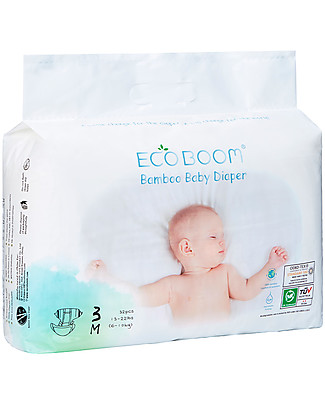 Eco Boom Pannolino Biodegradabile in Bambù - Taglia M 6-10 kg - Confezione da 32 Pezzi Pannolini Eco