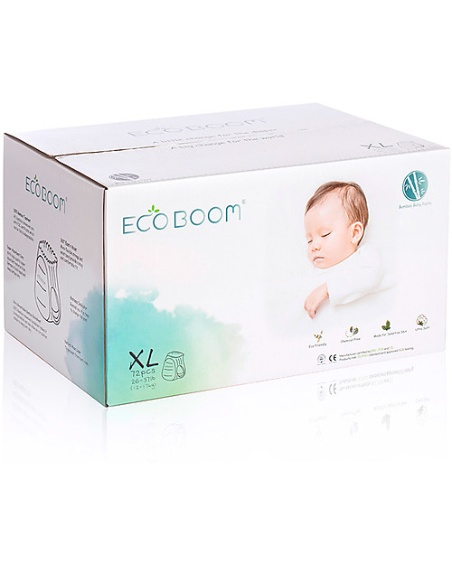 Eco Boom Pannolino Mutandina Biodegradabile in Bambù - Taglia XL 12-17kg - Confezione da 72Pezzi Pannolini Eco