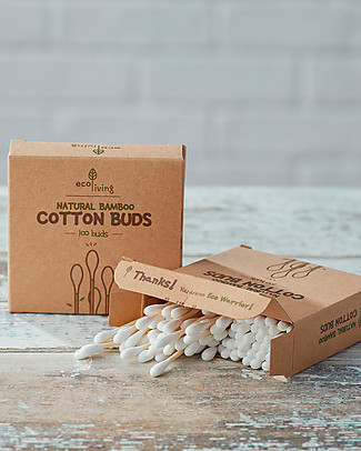EcoLiving Bastoncini Cotonati in Bambù - 100 pezzi - Scatola Reciclata Viso
