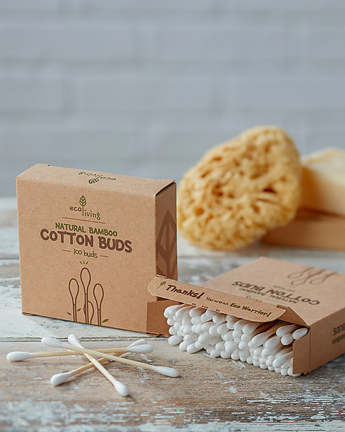 EcoLiving Bastoncini Cotonati in Bambù - 100 pezzi - Scatola Riciclata Creme Viso