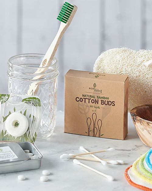 EcoLiving Bastoncini Cotonati in Bambù - 100 pezzi - Scatola Riciclata Creme Viso
