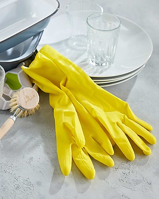 EcoLiving Guanti di gomma in Lattice 100% Naturale - Giallo Detergenza Casa_
