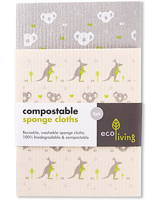 EcoLiving Panno in Spugna Compostabile - pacco da 2 - Wildlife Rescue Detergenza Casa
