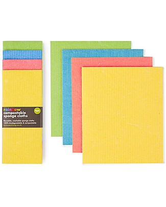 EcoLiving Panno in Spugna Compostabile - pacco da 4 - Arcobaleno Detergenza Casa