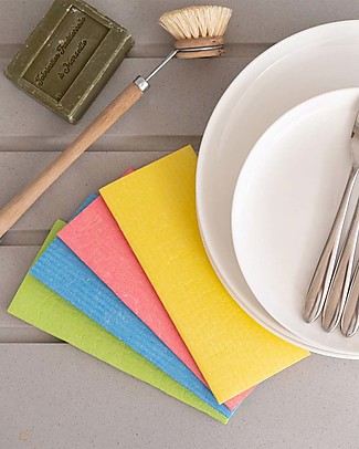 EcoLiving Panno in Spugna Compostabile - pacco da 4 - Arcobaleno Detergenza Casa