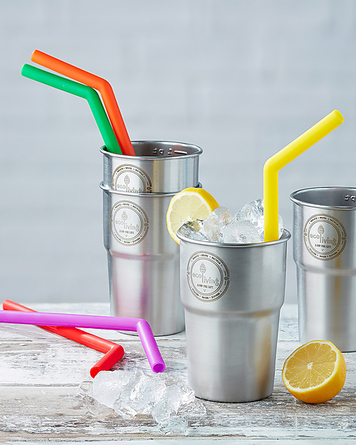 EcoLiving Sei Cannucce in Silicone + Scovolino a Base Vegetale - Riutilizzabili! Cannucce Eco