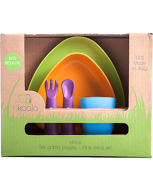 eKoala eKeat - Set Prima Pappa Arancione - Bioplastica Naturale, 100% Biodegradabile, Made in Italy Set Pappa