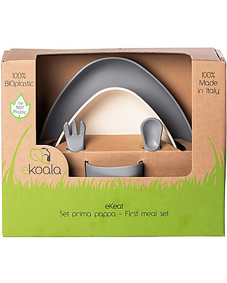 eKoala eKeat - Set Prima Pappa Grigio - Bioplastica Naturale 100% Biodegradabile - Made in Italy Set Pappa