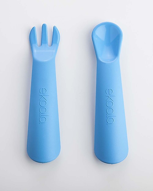 eKoala eKikò - Set Forchetta e Cucchiaino, Azzurro - Bioplastica Naturale, 100% Biodegradabile, Made in Italy Posate