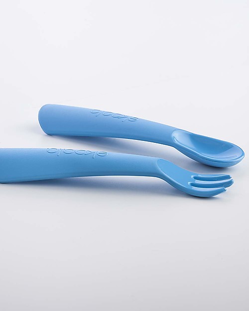 eKoala eKikò - Set Forchetta e Cucchiaino, Azzurro - Bioplastica Naturale, 100% Biodegradabile, Made in Italy Posate