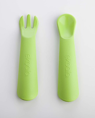 eKoala eKikò - Set Forchetta e Cucchiaino, Verde - Bioplastica Naturale, 100% Biodegradabile, Made in Italy Posate