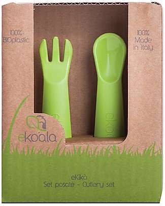 eKoala eKikò - Set Forchetta e Cucchiaino, Verde - Bioplastica Naturale, 100% Biodegradabile, Made in Italy Posate