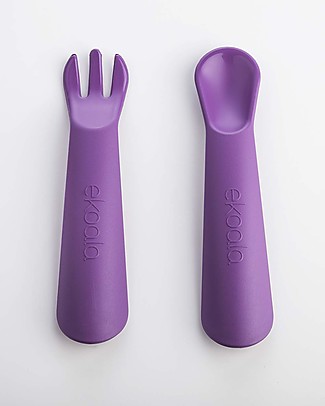 eKoala eKikò - Set Forchetta e Cucchiaino, Viola - Bioplastica Naturale, 100% Biodegradabile, Made in Italy Posate e Bacchette