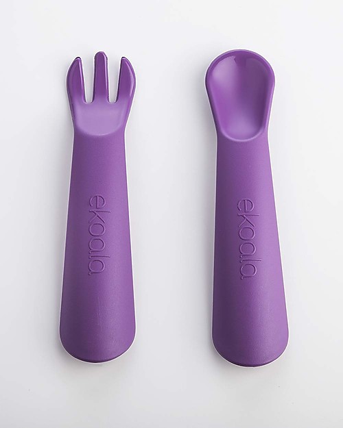 eKoala eKikò - Set Forchetta e Cucchiaino, Viola - Bioplastica Naturale, 100% Biodegradabile, Made in Italy Posate