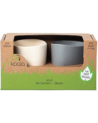 eKoala eKuà - Set 2 Bicchieri - Grigio/Bianco - Bioplastica Naturale 100% Biodegradabile - Made in Italy Tazze e Bicchieri