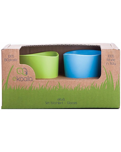 eKoala eKuà - Set 2 Bicchieri - Verde/Azzurro - Bioplastica Naturale, 100% Biodegradabile, Made in Italy Bicchieri