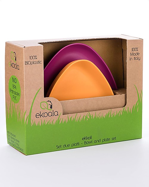 eKoala Set 2 Piatti in Bioplastica eKkolì Arancio/Viola - Piatto Fondo e Piatto Piano Piatti e Scodelle