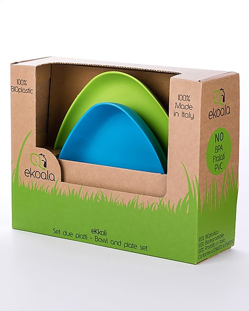 eKoala Set 2 Piatti in Bioplastica eKkolì Azzurro/Verde - Piatto Fondo e Piatto Piano Piatti e Scodelle