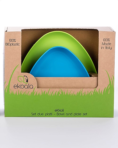 eKoala Set 2 Piatti in Bioplastica eKkolì Azzurro/Verde - Piatto Fondo e Piatto Piano Piatti e Scodelle