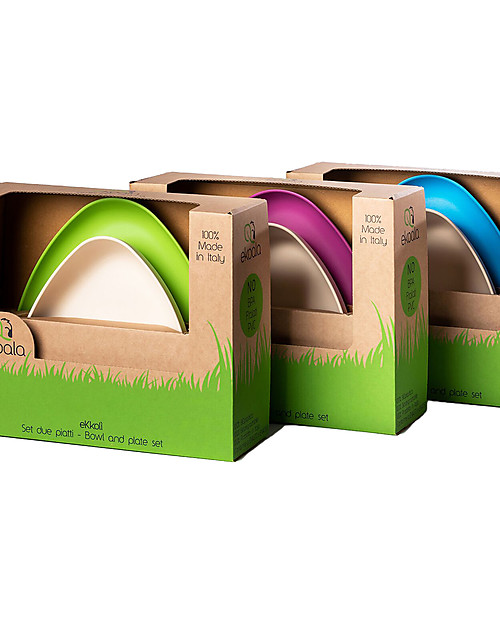 eKoala Set 2 Piatti in Bioplastica eKkolì Verde/Bianco - Piatto Fondo e Piatto Piano Piatti e Scodelle