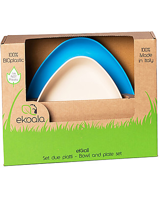 eKoala Set 2 Piatti in Bioplastica eKkolì Azzurro/Bianco - Piatto Fondo e Piatto Piano Piatti e Scodelle
