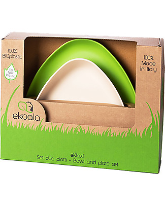 eKoala Set 2 Piatti in Bioplastica eKkolì Verde/Bianco - Piatto Fondo e Piatto Piano Piatti e Scodelle