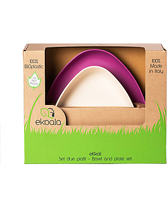 eKoala Set 2 Piatti in Bioplastica eKkolì Viola/Bianco - Piatto Fondo e Piatto Piano Piatti e Scodelle