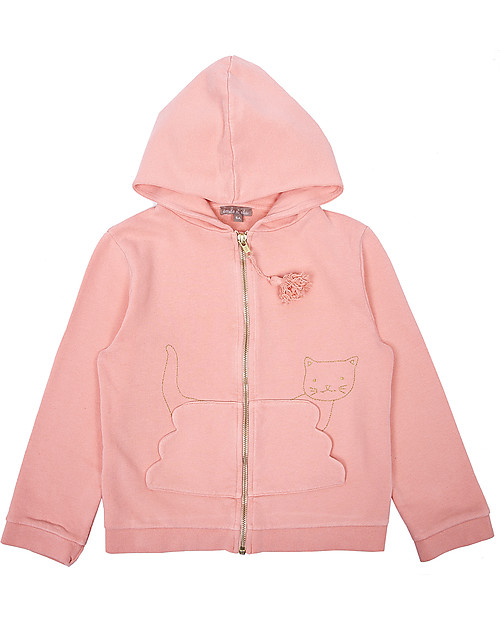 Emile et Ida Felpa Bimba con Cappuccio, Granatina+Gattino - 100% cotone Felpe