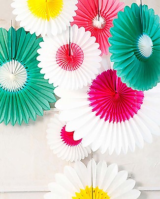 Engel Fiore di Carta Bianco/Fucsia - 32cm - Pacco da 5 Festoni