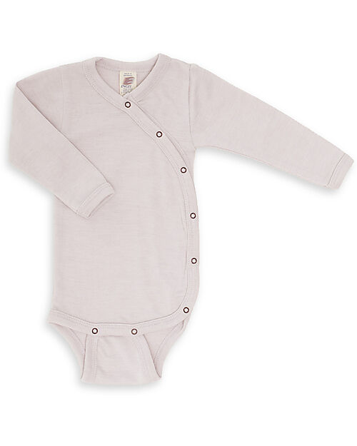 Engel Natur Body Kimono Manica Lunga con Automatici - Magnolia - Lana Vergine e Seta -Certificato GOTS Body Manica Lunga