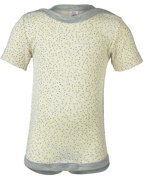 Engel Natur Body Manica Corta - Ecru e Grigio con Stampa - Lana Vergine e Seta - Certificato GOTS Body Manica Corta
