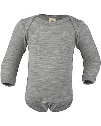 Engel Natur Body Manica Lunga - Grigio Melange - Lana Vergine e Seta - Certificato GOTS Body Manica Lunga