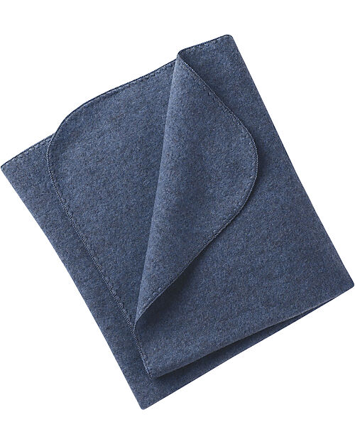 Engel Natur Copertina con Bordino a Conchiglia - Melange Blu - 100% Lana Coperte